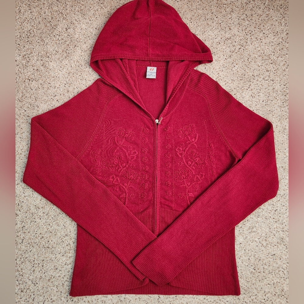 Anchor Blue Y2k Red Embroidered Zip Up Hoodie Jacket